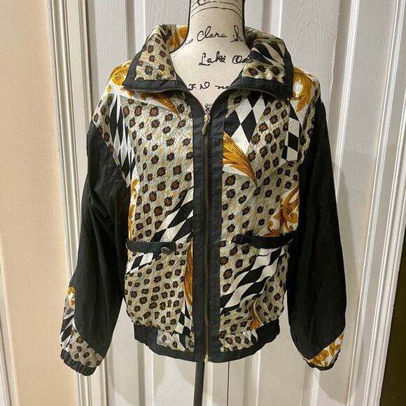 Y2K 90’s EAST WEST BOMBER JACKET LEOPARD SHOULDER PADS Sz M GROOVING STREETWEAR - Picture 2 of 16